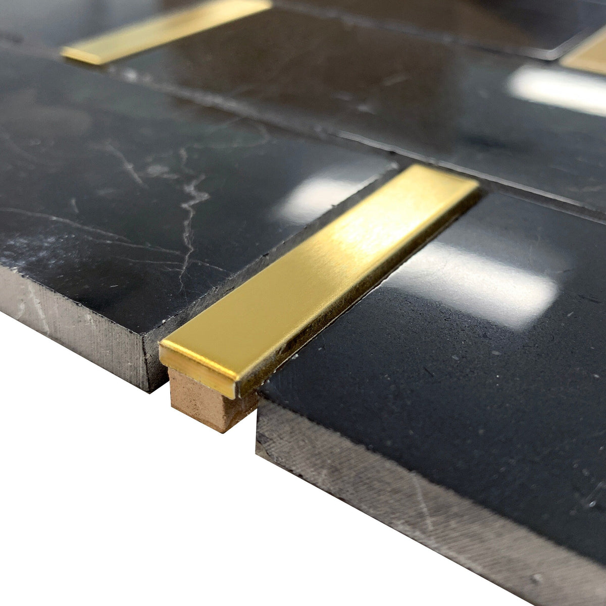 Giorbello (Sample) Black and Gold 11-in x 12-in Polished Marble Linear Marble Look Floor and Wall Tile