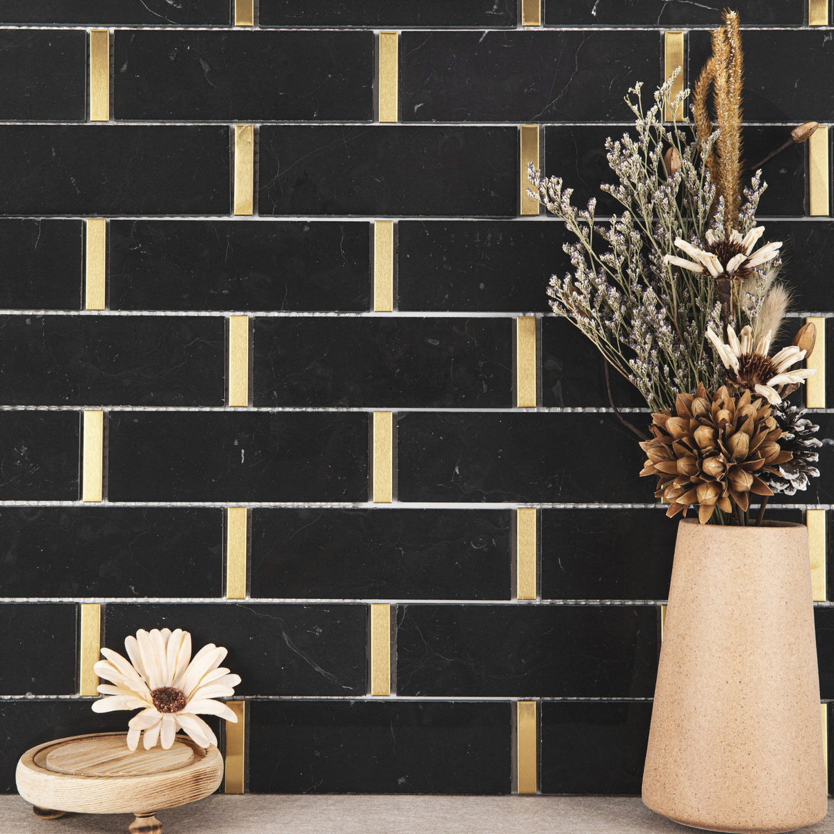 Giorbello Black and Gold 11-in x 12-in Polished Natural Stone Marble Linear Marble Look Floor Tile (4.8-sq. ft/ Carton)