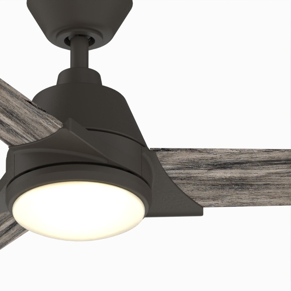 Fanimation Studio Collection Pyramid 52-in Matte Greige LED Indoor/Outdoor Ceiling Fan with Remote, Weathered Wood Blades (3-Blade)