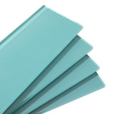 Giorbello (Sample) Teal 3-in x 9-in Glossy Glass Subway Wall Tile