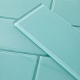 Giorbello (Sample) Teal 3-in x 9-in Glossy Glass Subway Wall Tile