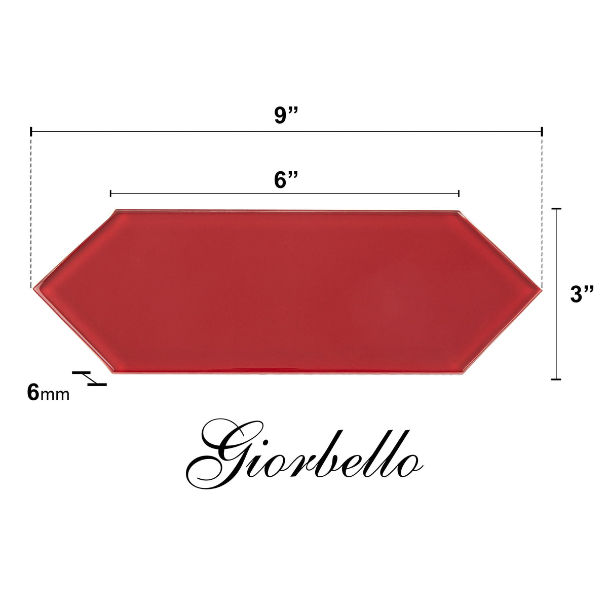 Giorbello Picket Hexagon Ruby Red 3-in x 9-in Glossy Glass Subway Wall Tile (5.8-sq. ft/ Carton)