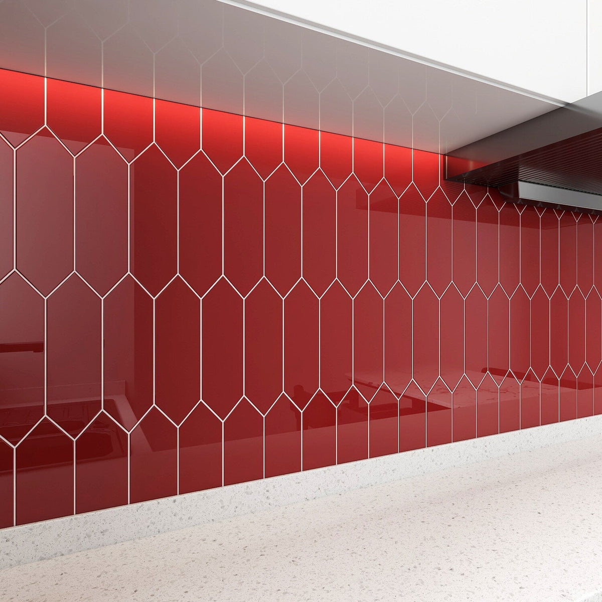 Giorbello Picket Hexagon Ruby Red 3-in x 9-in Glossy Glass Subway Wall Tile (5.8-sq. ft/ Carton)
