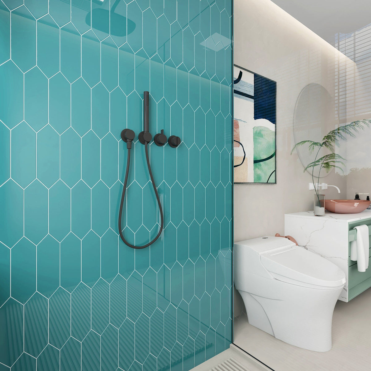 Giorbello (Sample) Dark Teal 3-in x 9-in Glossy Glass Subway Wall Tile