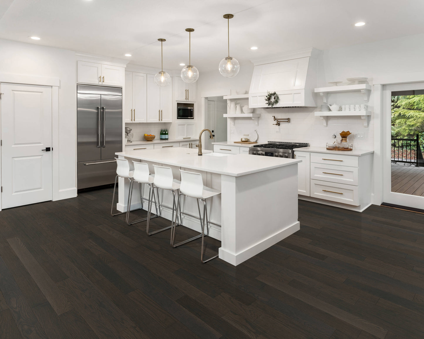 Green Leaf Oak Charred Bark hardwood flooring — installed room view