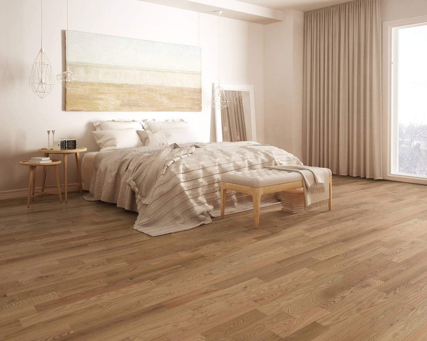 Green Leaf Oak Natural Sands hardwood flooring — installed room view