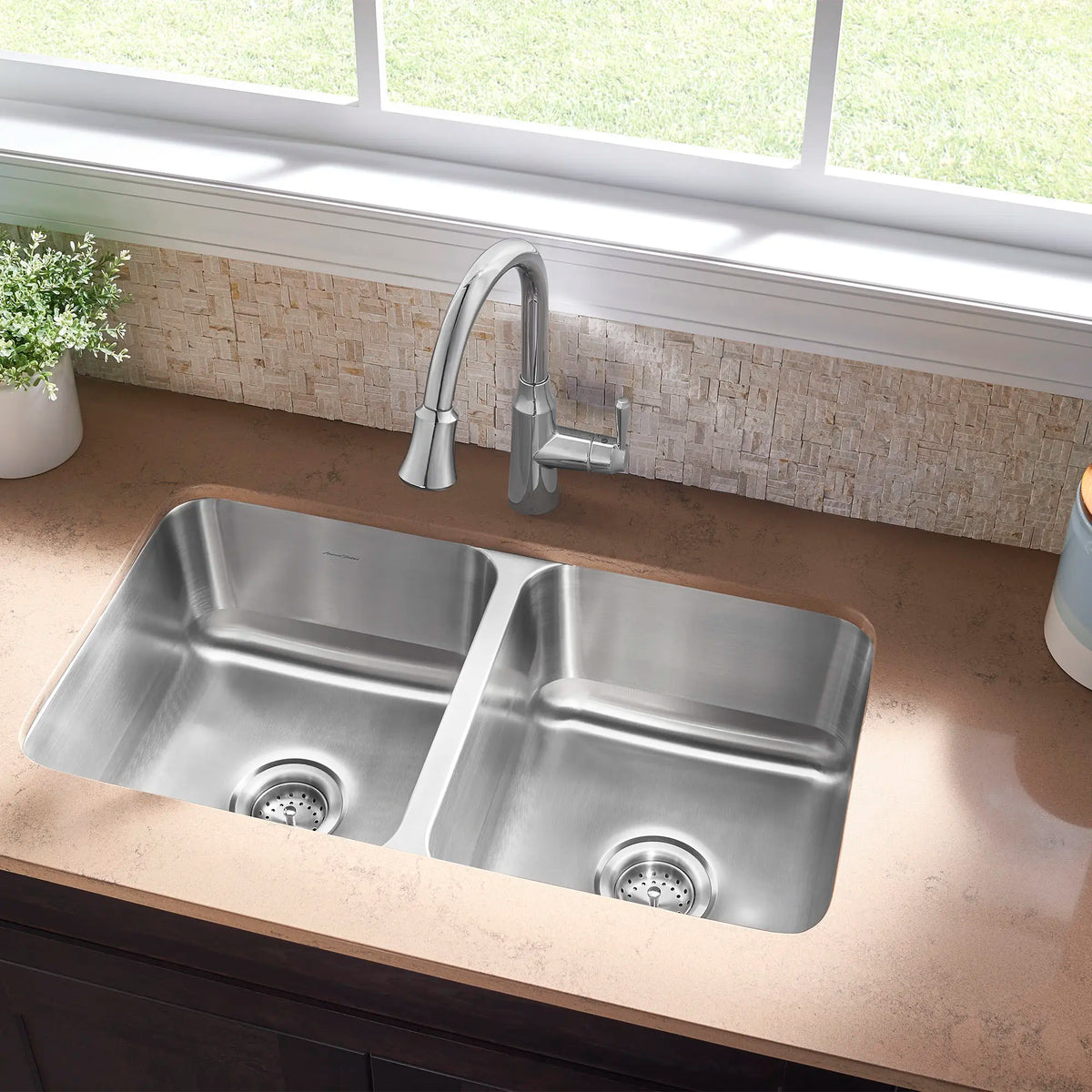 American Standard Danville 32 x 18-in Stainless Steel Double Equal Bowl Undermount Residential Kitchen Sink