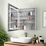 WELLFOR V3 24-in x 30-in Lighted LED Surface/Recessed Mount Aluminum Mirrored Soft Close Medicine Cabinet with Outlet