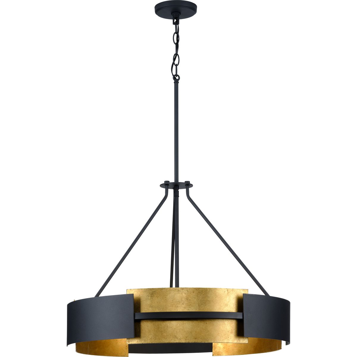 Progress Lighting Lowery 5-Light Black with Distressed Gold Accents Modern/Contemporary Drum Large Hanging Pendant Light