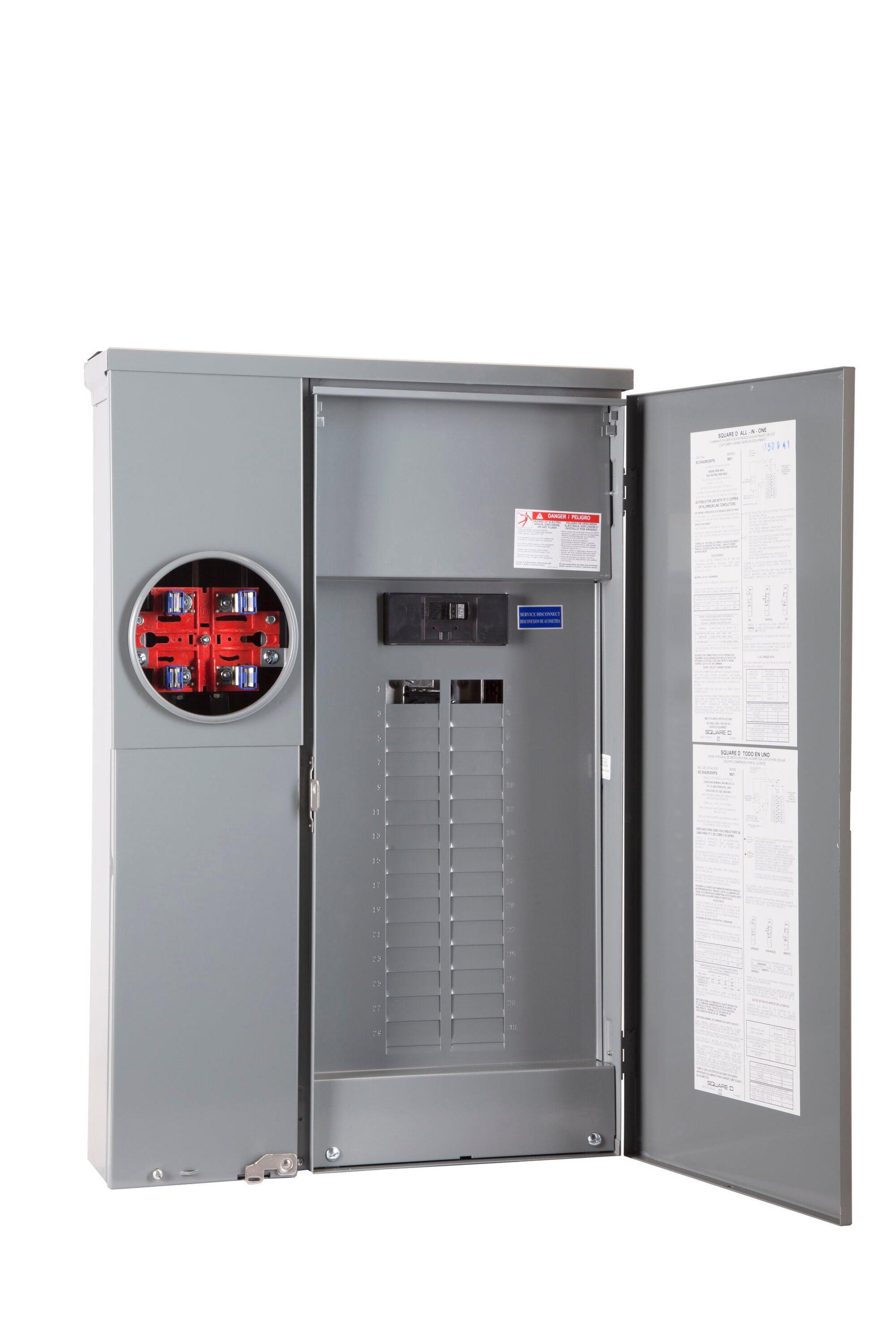 Square D Homeline Ring Type Overhead/Underground 200-Amp 30-space load center - side view