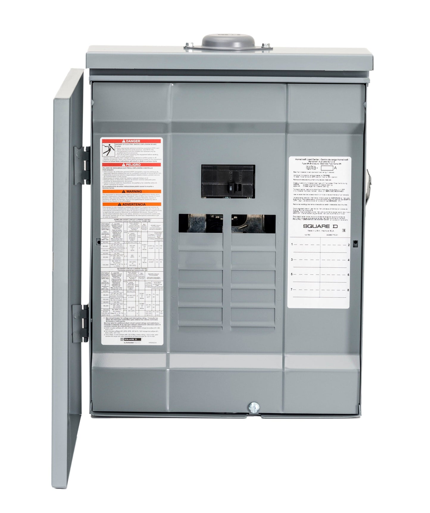 Square D Homeline 100-Amp 8-space load center - front view