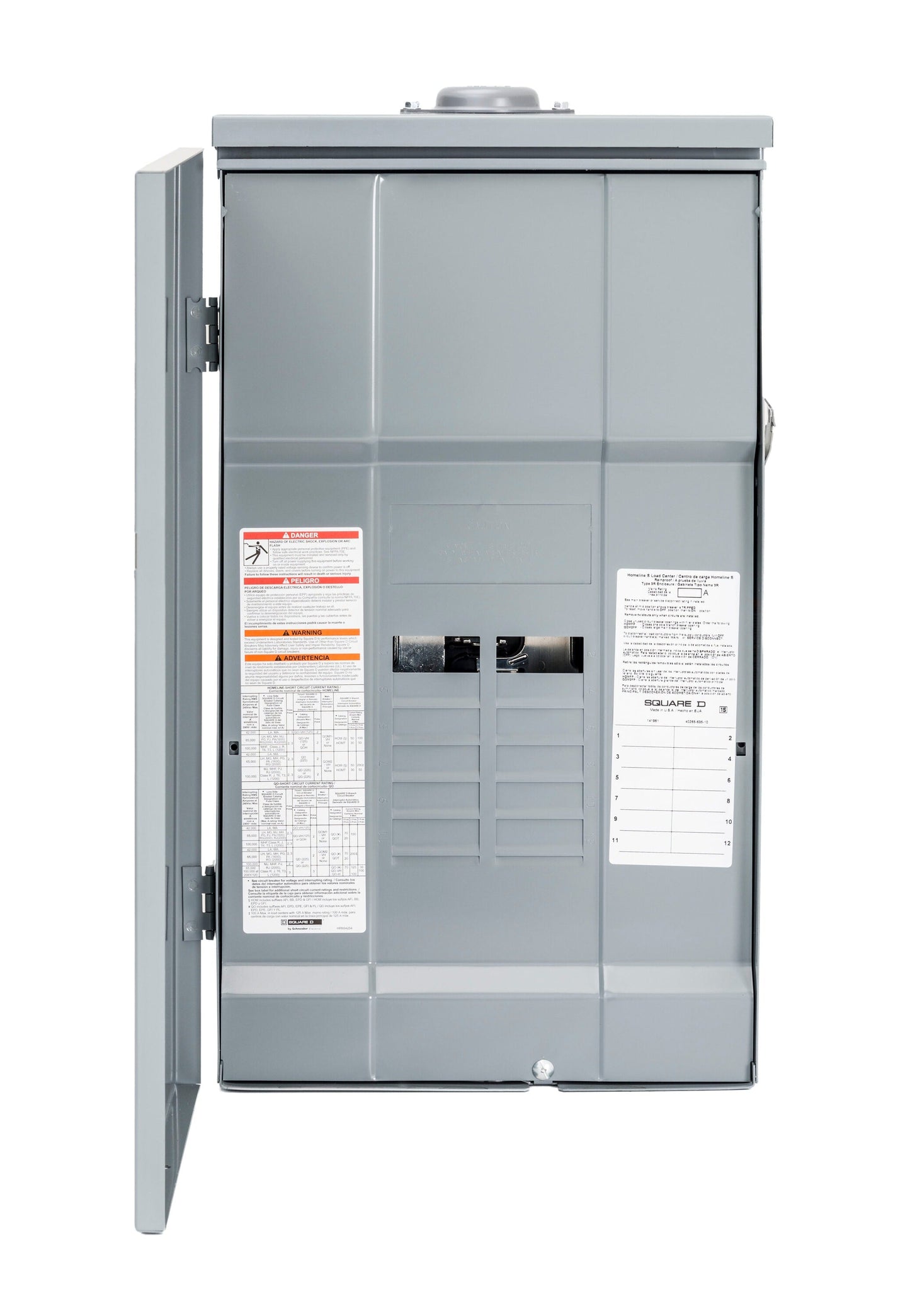 Square D Homeline 225-Amp 12-space load center - interior view