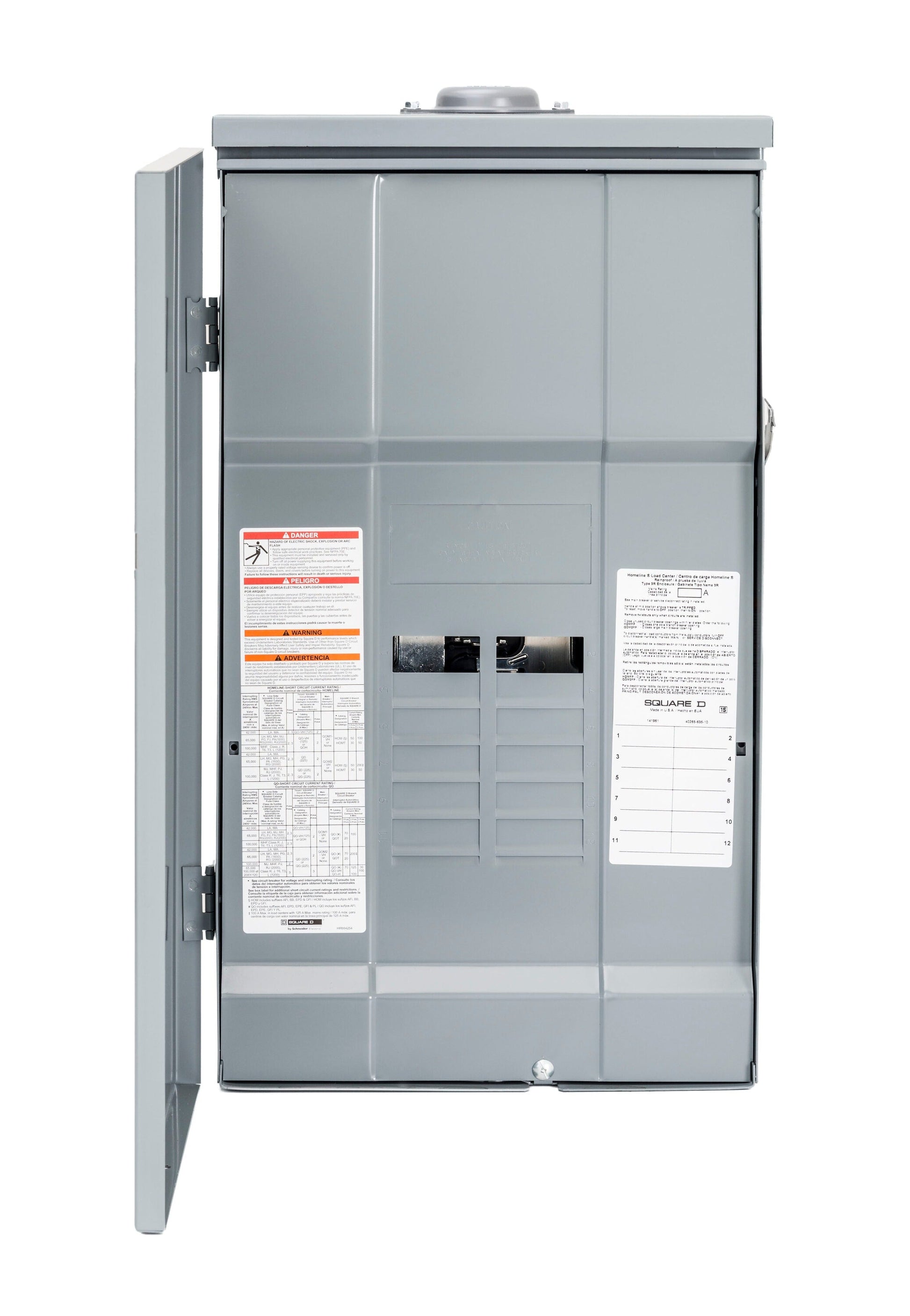 Square D Homeline 225-Amp 12-space load center - interior view