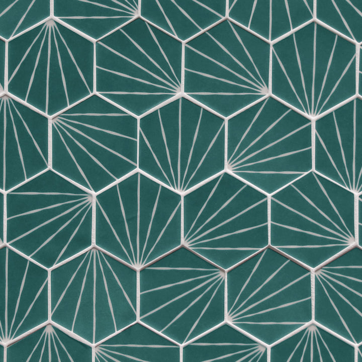 SUNWINGS Art Deco Green 10-in x 12-in Matte Recycled glass Hexagon Mosaic Floor and Wall Tile product image
