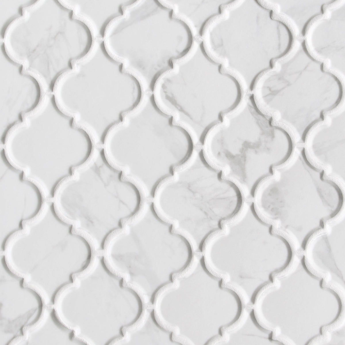 SUNWINGS Lantern Carrara White 9-in x 12-in Matte Recycled glass Marble look Arabesque Mosaic Floor and Wall Tile product image