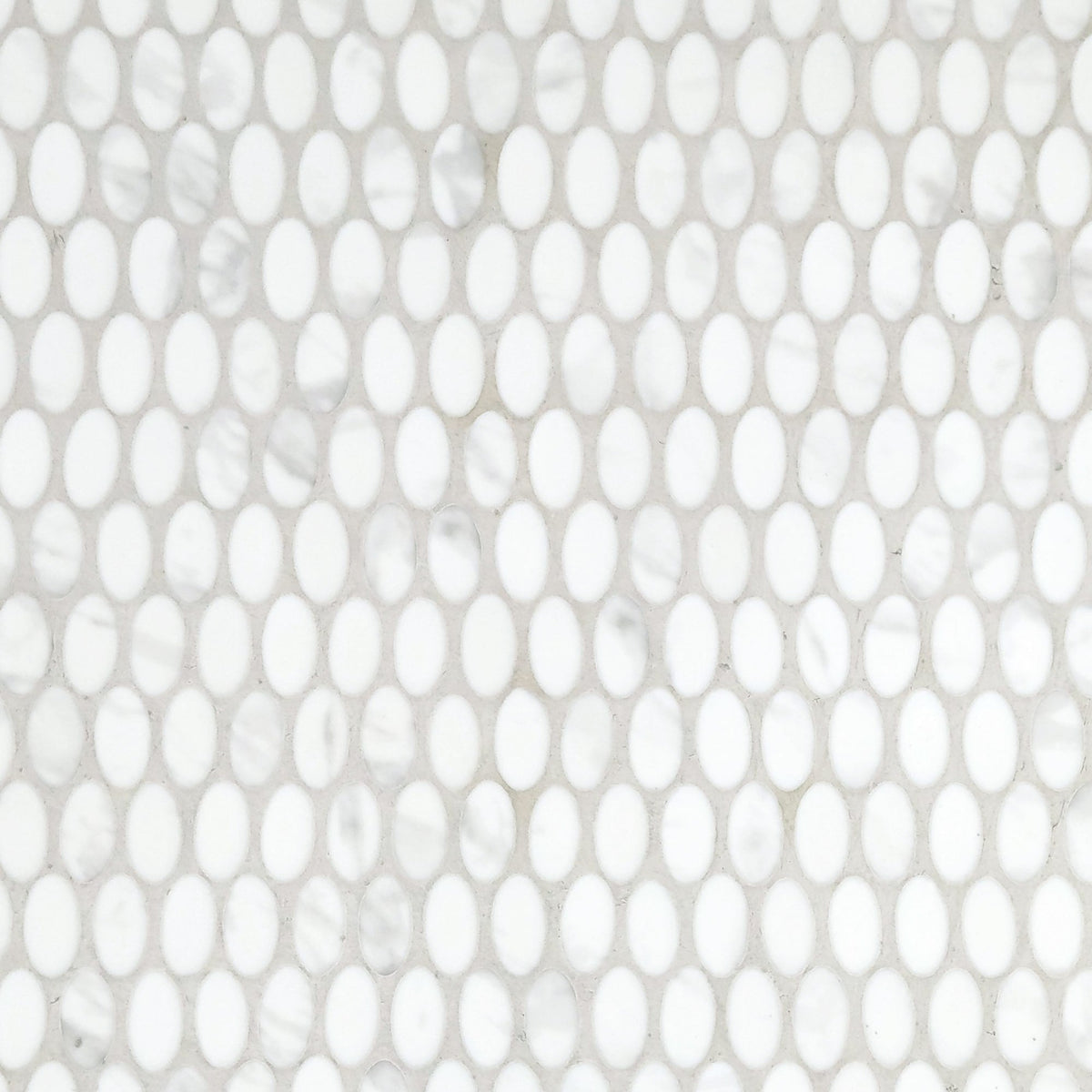 SUNWINGS Oval White Calacatta 11-in x 11-in Matte Recycled glass Marble look Penny round Mosaic Floor and Wall Tile product image
