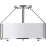 Progress Lighting Ratio 3-Light Brushed Nickel Transitional Drum Medium Hanging Convertible Pendant/semi-flush