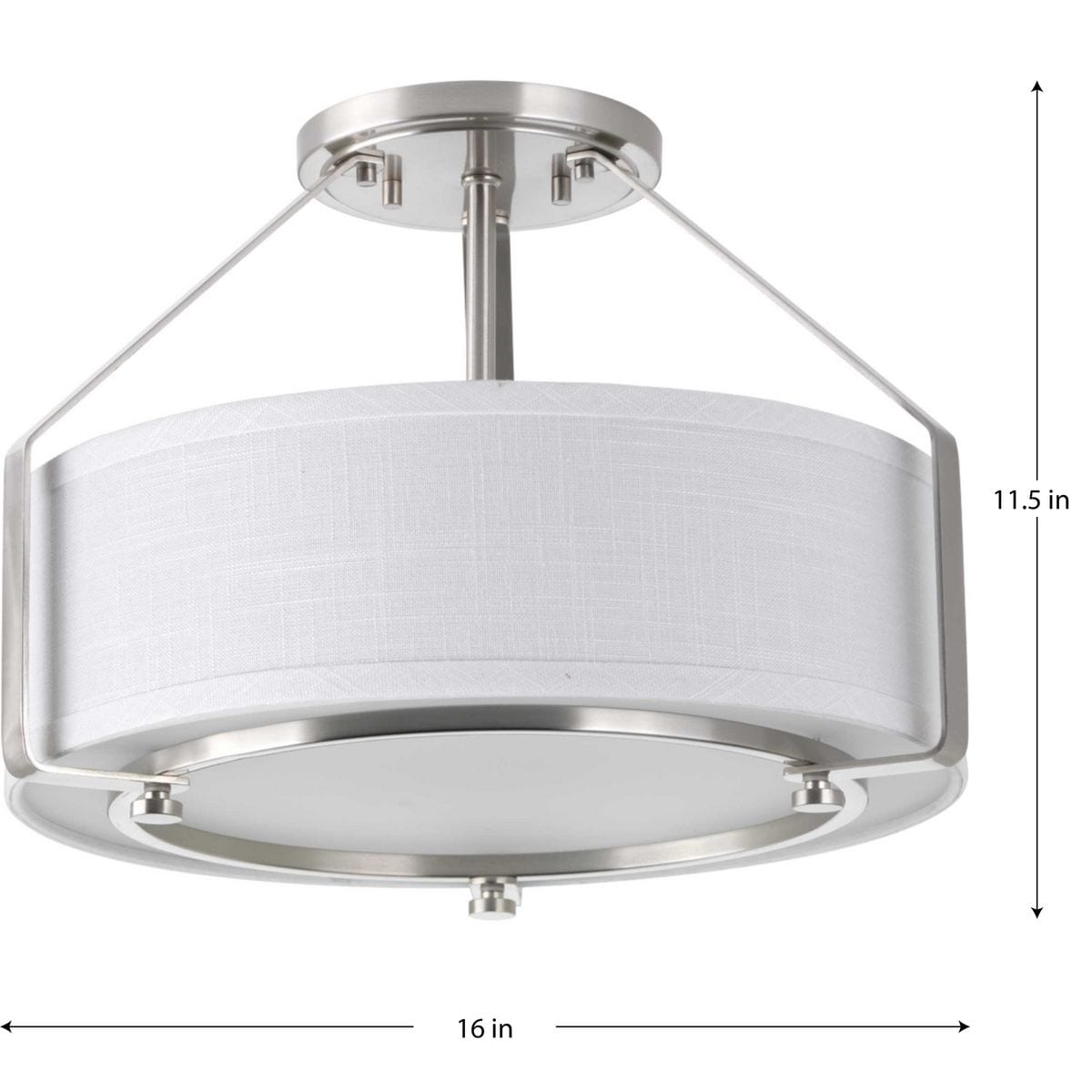 Progress Lighting Ratio 3-Light Brushed Nickel Transitional Drum Medium Hanging Convertible Pendant/semi-flush