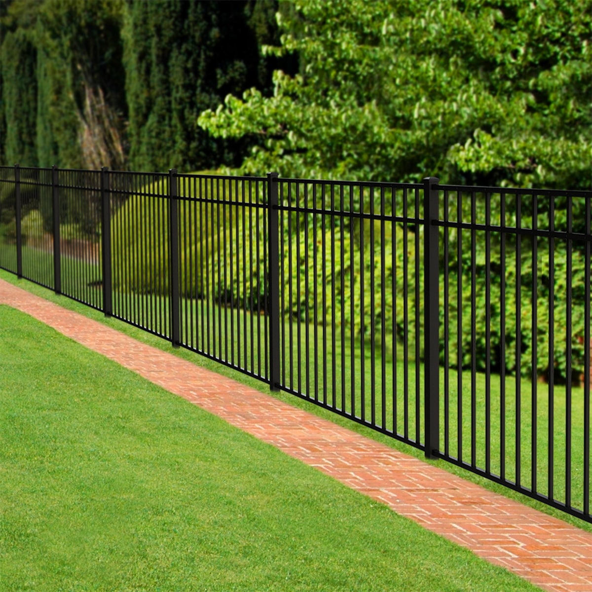 Ironcraft Berkshire 6-ft W Black Powder-coated Aluminum Spaced Picket Flat-top Yard Fence Panel
