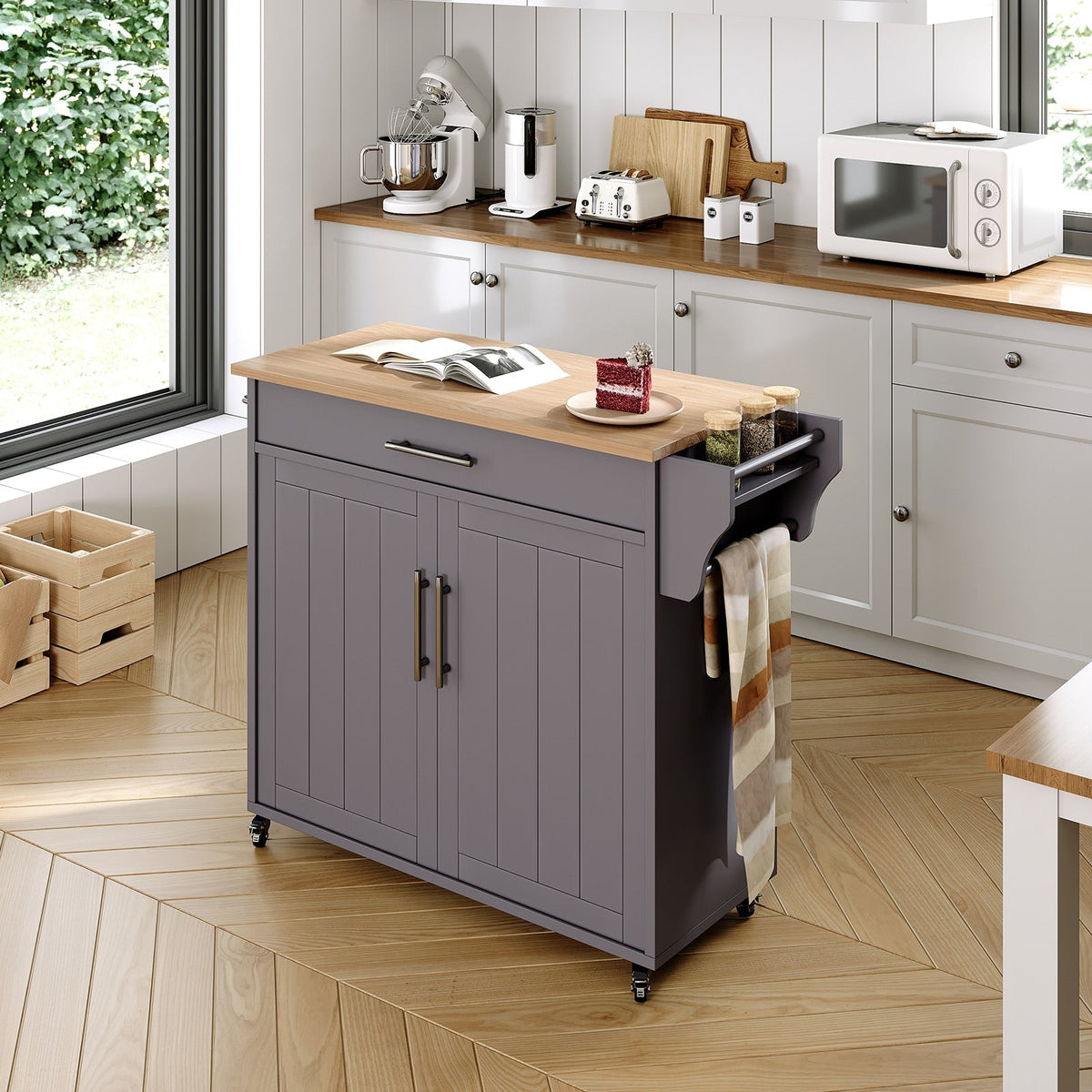Jarenie Gray Mdf Base with Mdf Wood Top Rolling Kitchen Island (18-in x 35.1-in x 33.9-in)