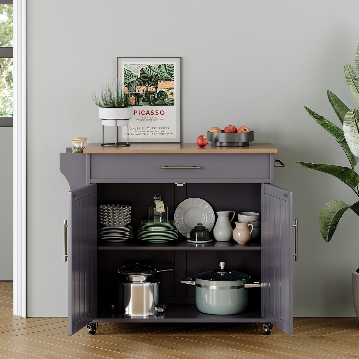 Jarenie Gray Mdf Base with Mdf Wood Top Rolling Kitchen Island (18-in x 35.1-in x 33.9-in)