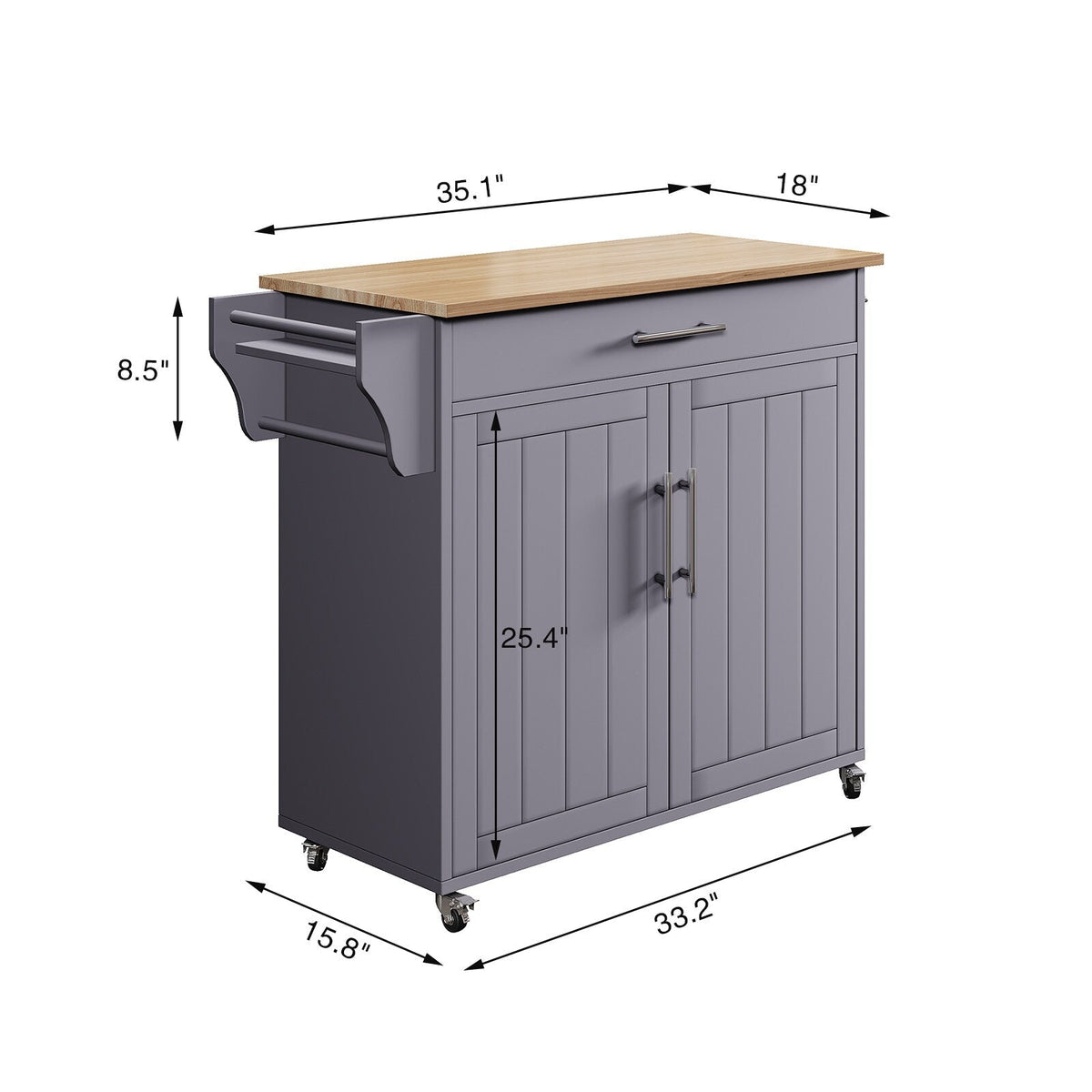 Jarenie Gray Mdf Base with Mdf Wood Top Rolling Kitchen Island (18-in x 35.1-in x 33.9-in)