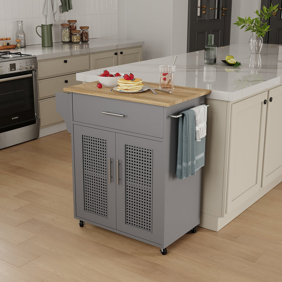 Jarenie Gray Mdf Base with Mdf Wood Top Rolling Kitchen Island (15.8-in x 26-in x 35.2-in)
