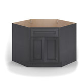 Valleywood Cabinetry 42-in W x 34.5-in H x 24-in D Ideal Gray Birch Diagonal 1-Drawer Corner Base Ready To Assemble Plywood Cabinet (Flat Panel Shaker Style)