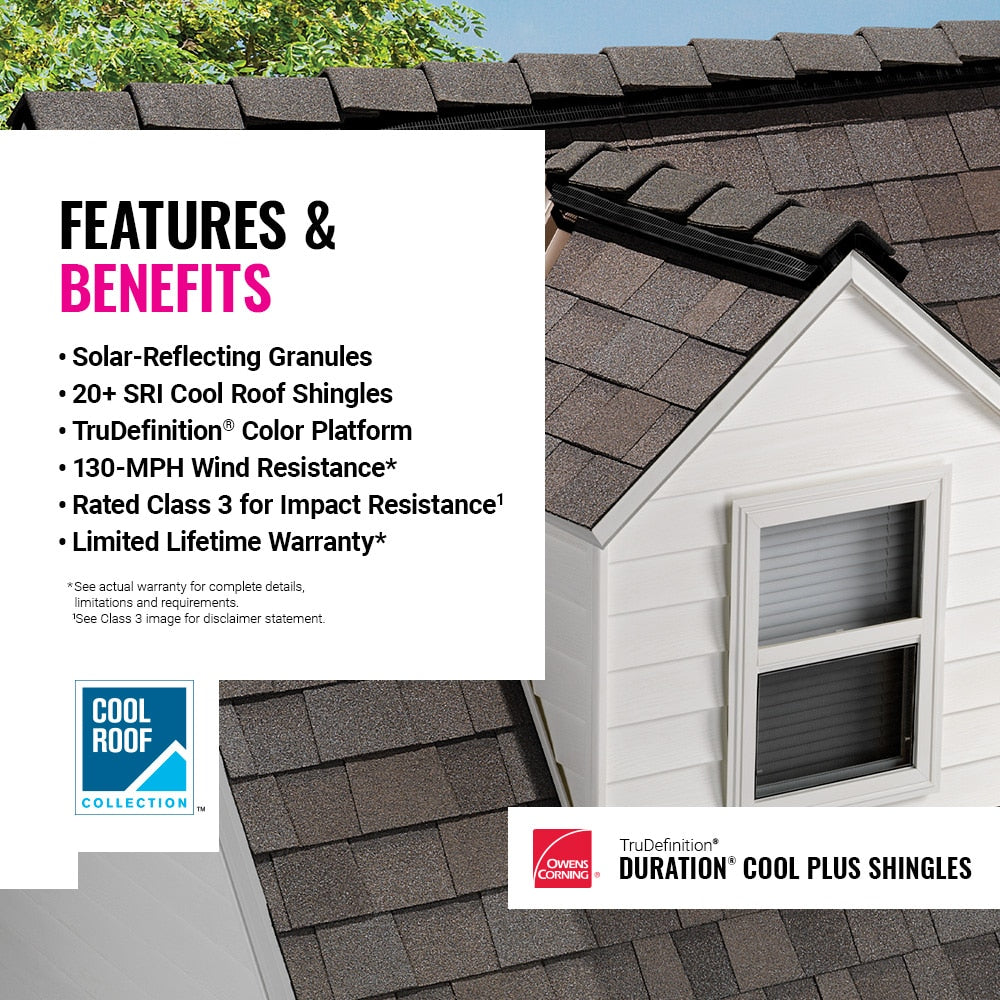Owens Corning TruDefinition Duration COOL Plus Architectural Roof Shingles, Midnight — 32.8-sq ft per Bundle