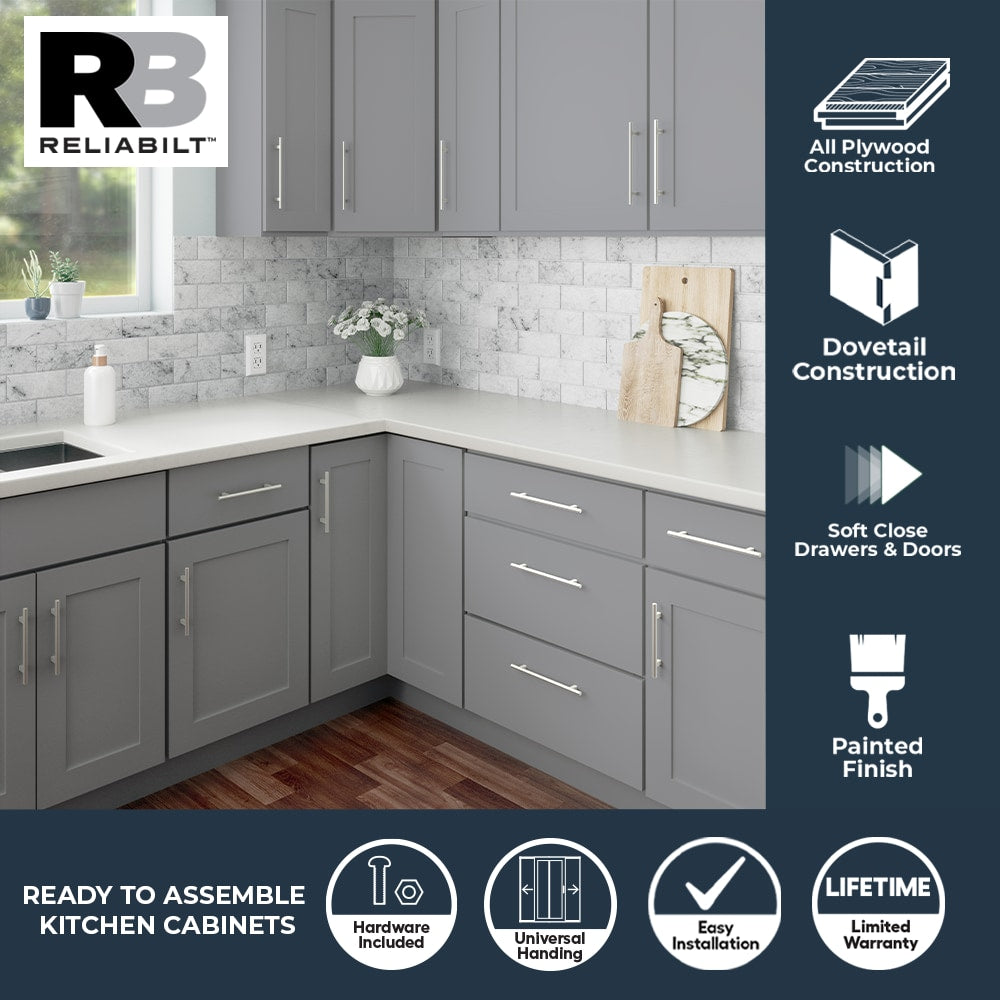RELIABILT Overlake 15-in W x 34.5-in H x 24-in D Gray 1-Drawer Base Ready To Assemble Plywood Cabinet (Recessed Panel Shaker Door Style)