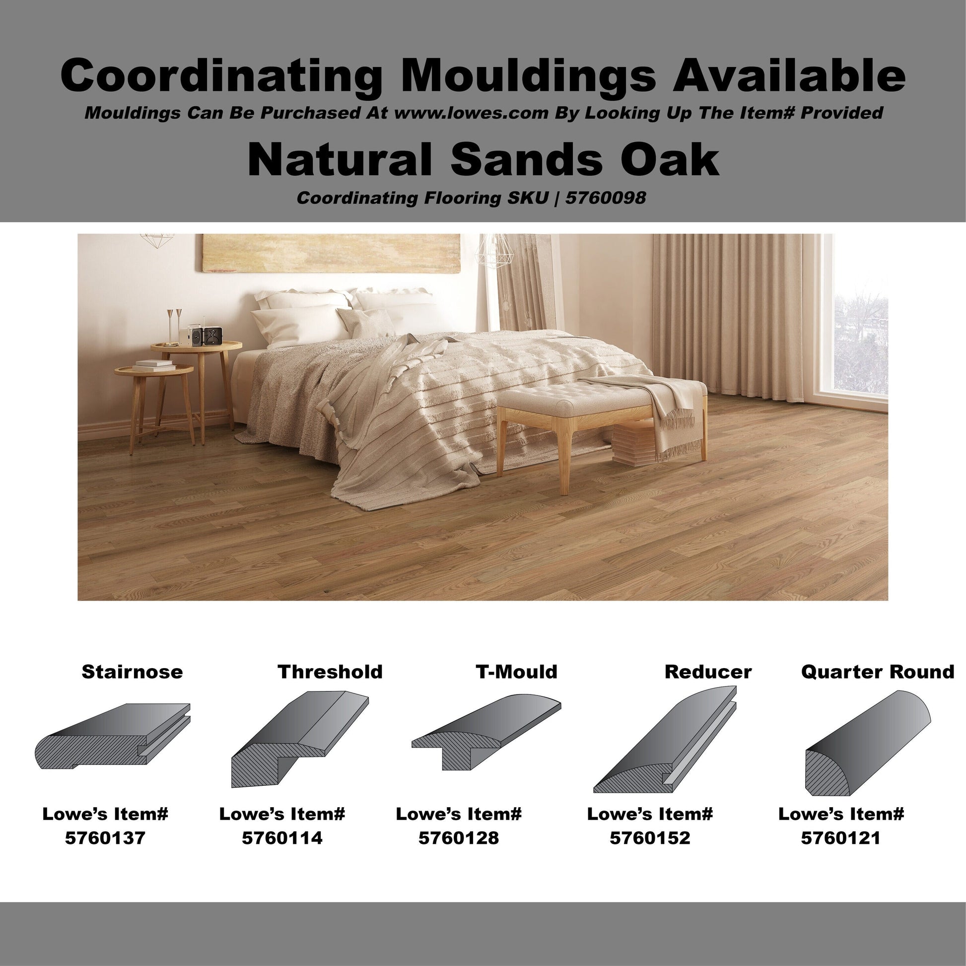 Green Leaf Oak Natural Sands hardwood flooring — carton and plank detail