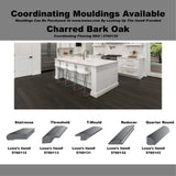 Green Leaf Oak Charred Bark hardwood flooring — carton and plank detail