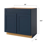 allen + roth Port 36-in W x 34.5-in H x 24-in D Navy Sink Base Fully Assembled Cabinet (Flat Panel Shaker Style)