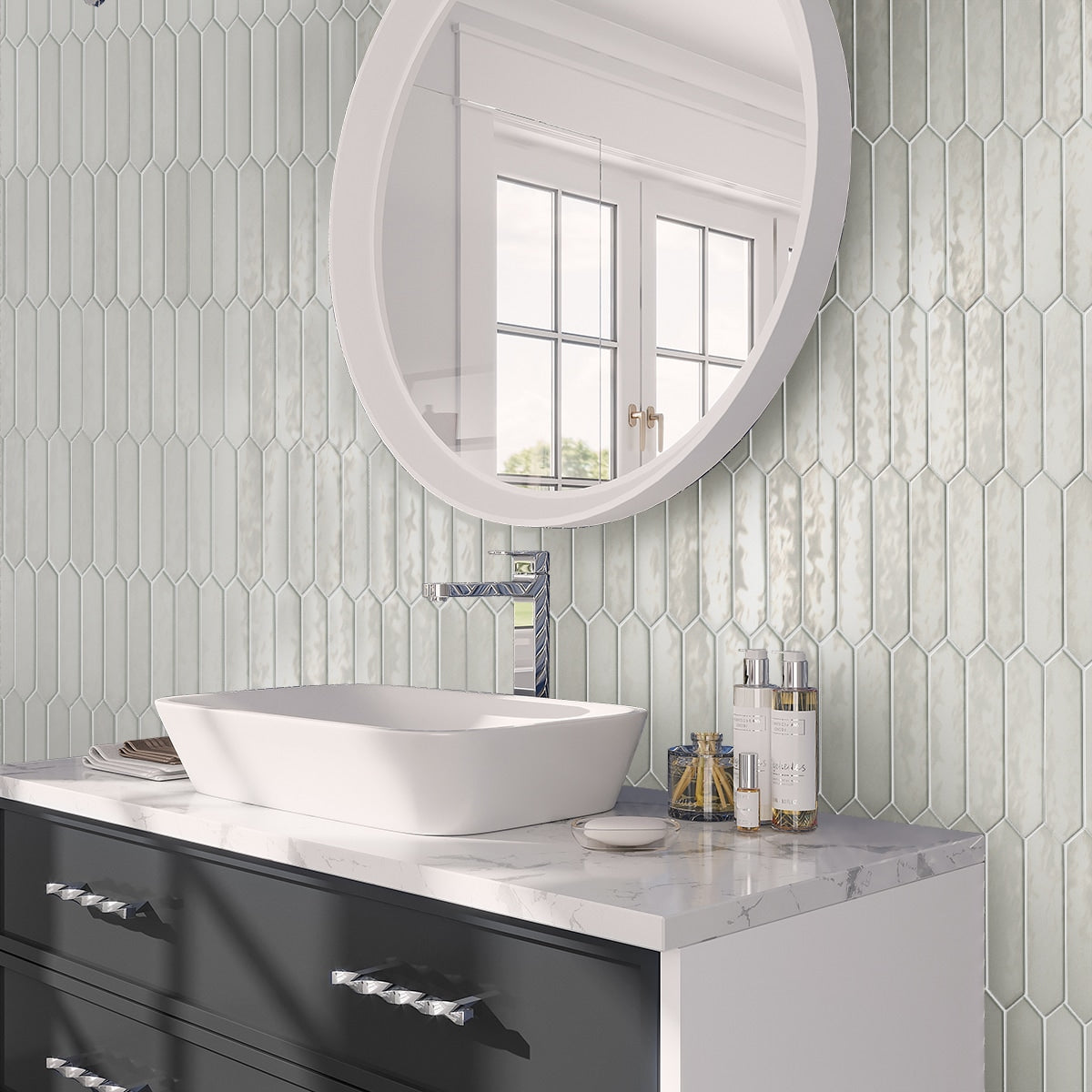 Apollo Tile Festa Pearl White 2-in x 10-in Glossy Ceramic Stone Look Floor and Wall Tile (2.37-sq. ft/ Carton)