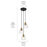 Kichler Clove 3-Light Black Vintage Clear Glass Globe Medium Hanging Pendant Light