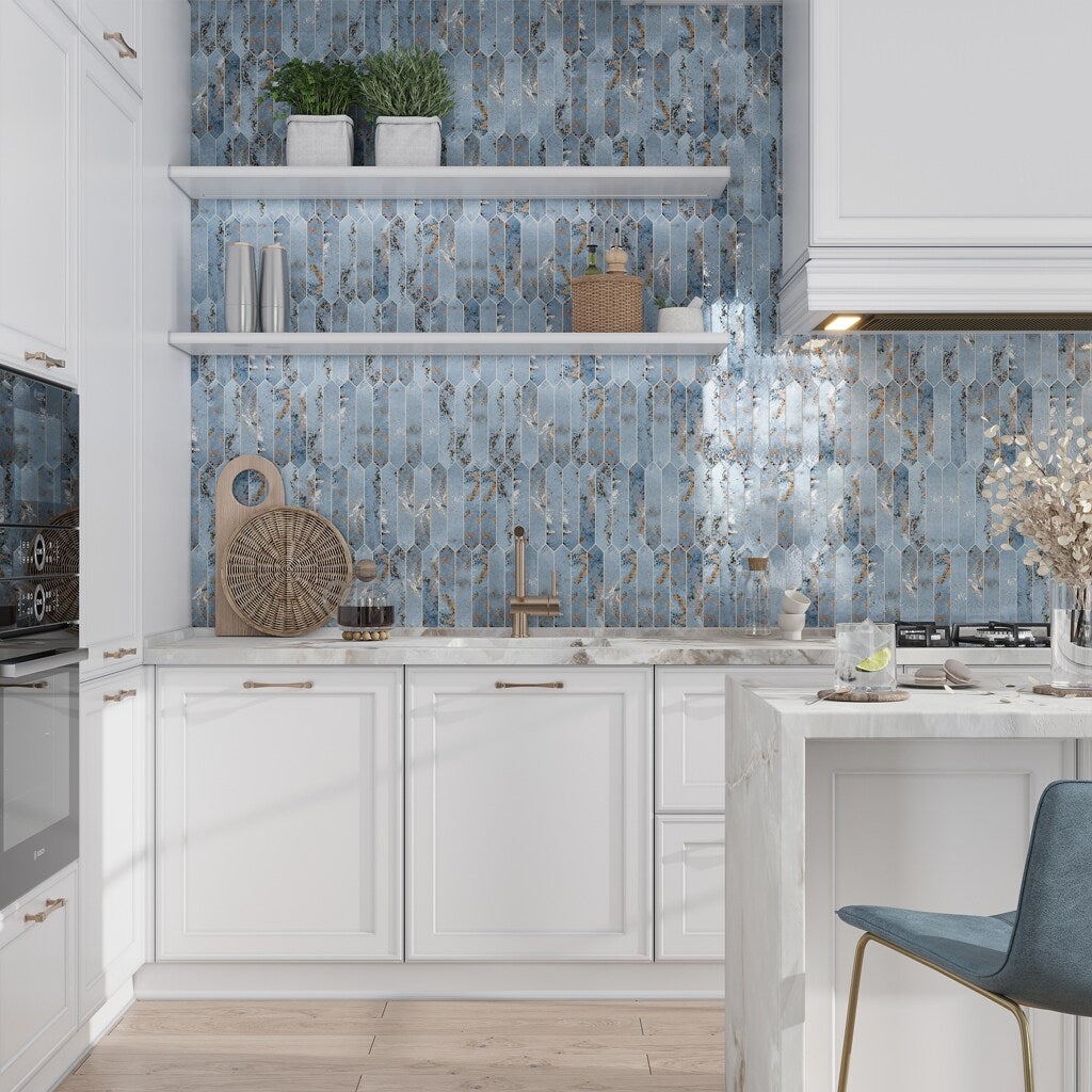 Apollo Tile Festa Blue 2-in x 10-in Glossy Ceramic Stone Look Floor and Wall Tile (2.37-sq. ft/ Carton)
