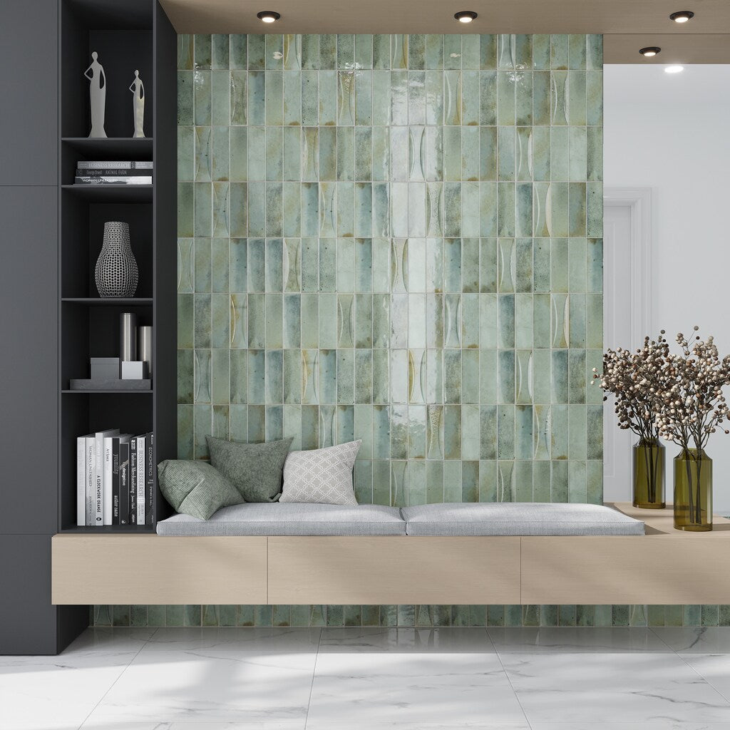 Apollo Tile Antiek Sage Green 3-in x 8-in Glossy Ceramic Brick Look Floor and Wall Tile (5.38-sq. ft/ Carton)