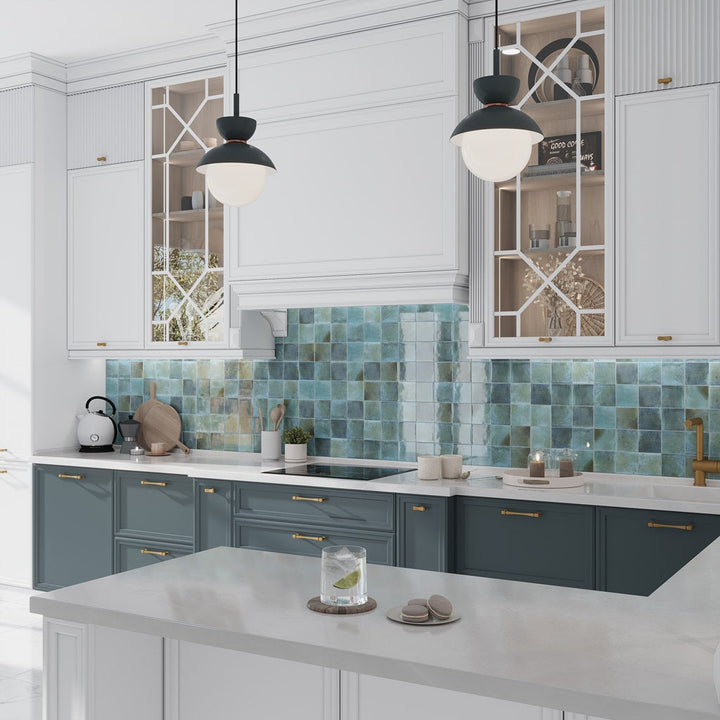 Apollo Tile Antiek Blue 4-in x 4-in Glossy Ceramic Stone Look Floor and Wall Tile (5.39-sq. ft/ Carton)