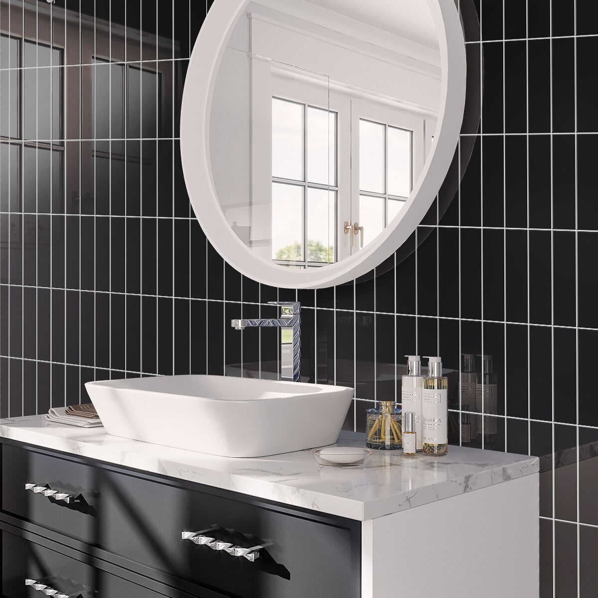 Apollo Tile Arte Black 2-in x 8-in Glossy Ceramic Brick Look Floor and Wall Tile (5.38-sq. ft/ Carton)