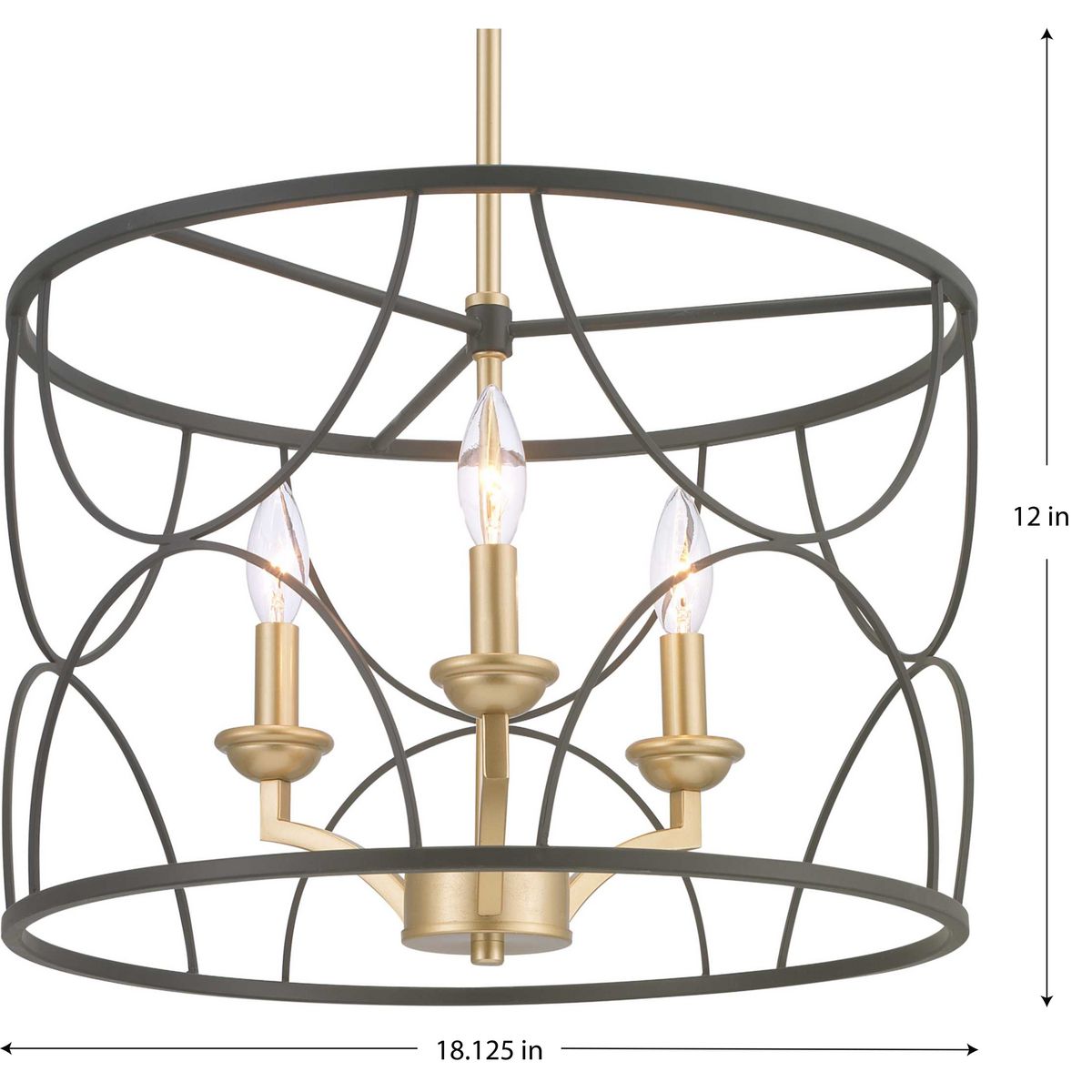 Progress Lighting Landree 3-Light Matte Black Traditional Chandelier