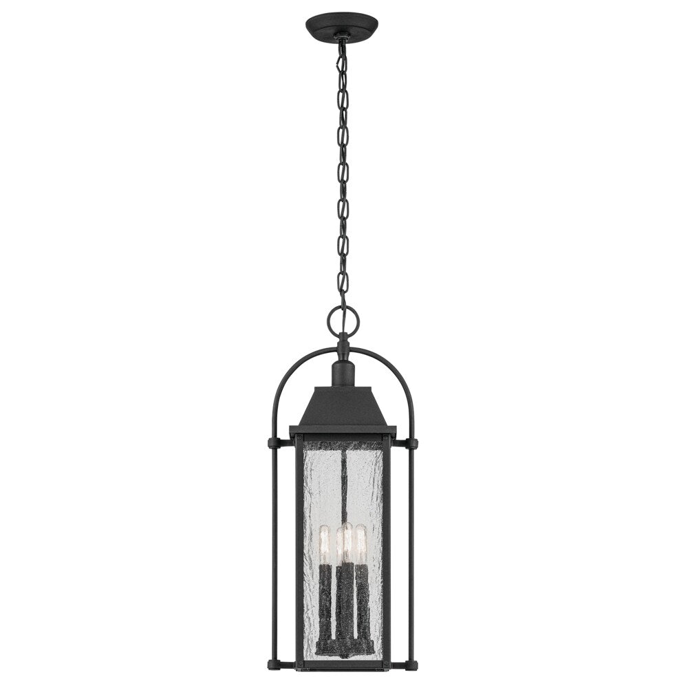 Kichler Harbor Row 4-Light Textured Black Farmhouse Seeded Glass Lantern Led, Medium Indoor/Outdoor Hanging Pendant Light