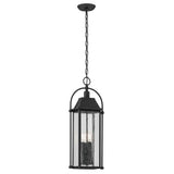 Kichler Harbor Row 4-Light Textured Black Farmhouse Seeded Glass Lantern Led, Medium Indoor/Outdoor Hanging Pendant Light
