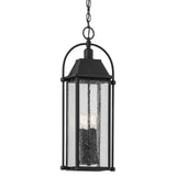 Kichler Harbor Row 4-Light Textured Black Farmhouse Seeded Glass Lantern Led, Medium Indoor/Outdoor Hanging Pendant Light