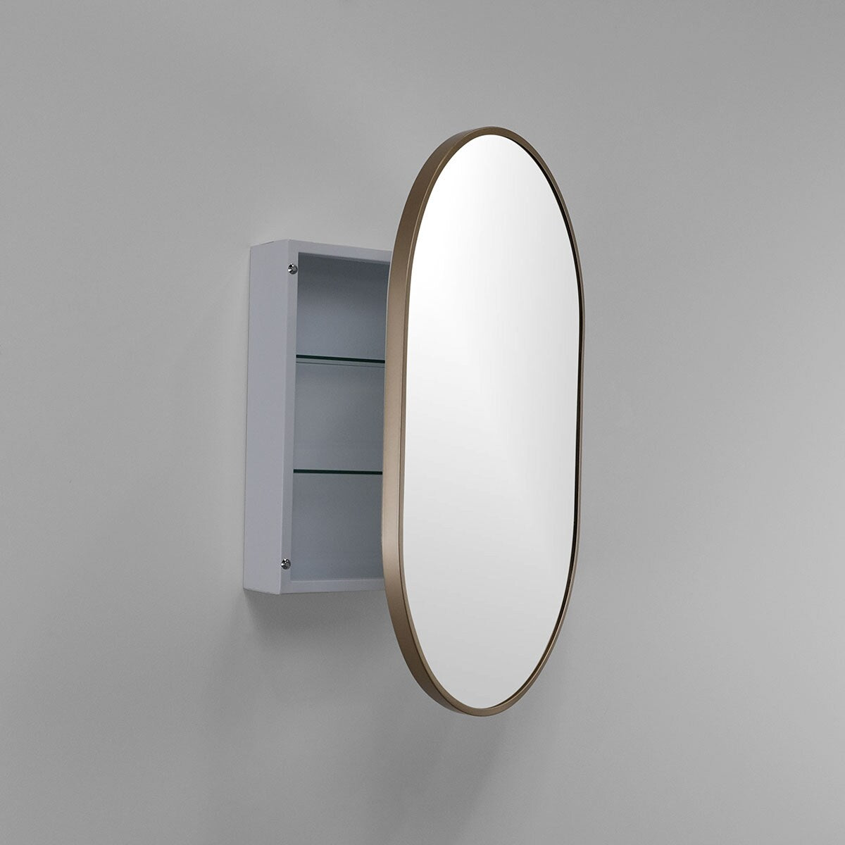 20-in x 30-in Surface Mount Gold Mirrored Oval Medicine Cabinet