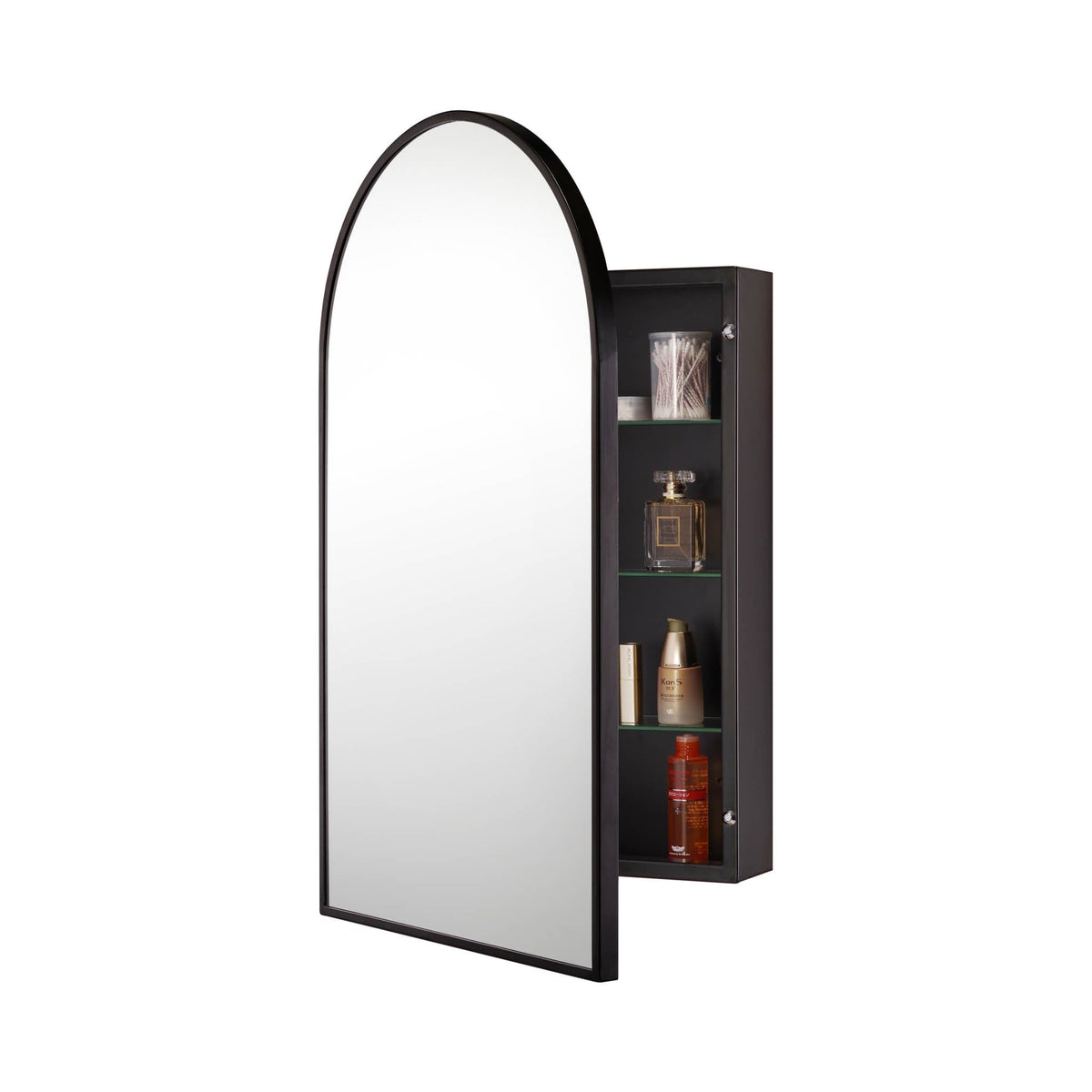 18-in x 30-in Surface Mount Black Mirrored Arched Medicine Cabinet