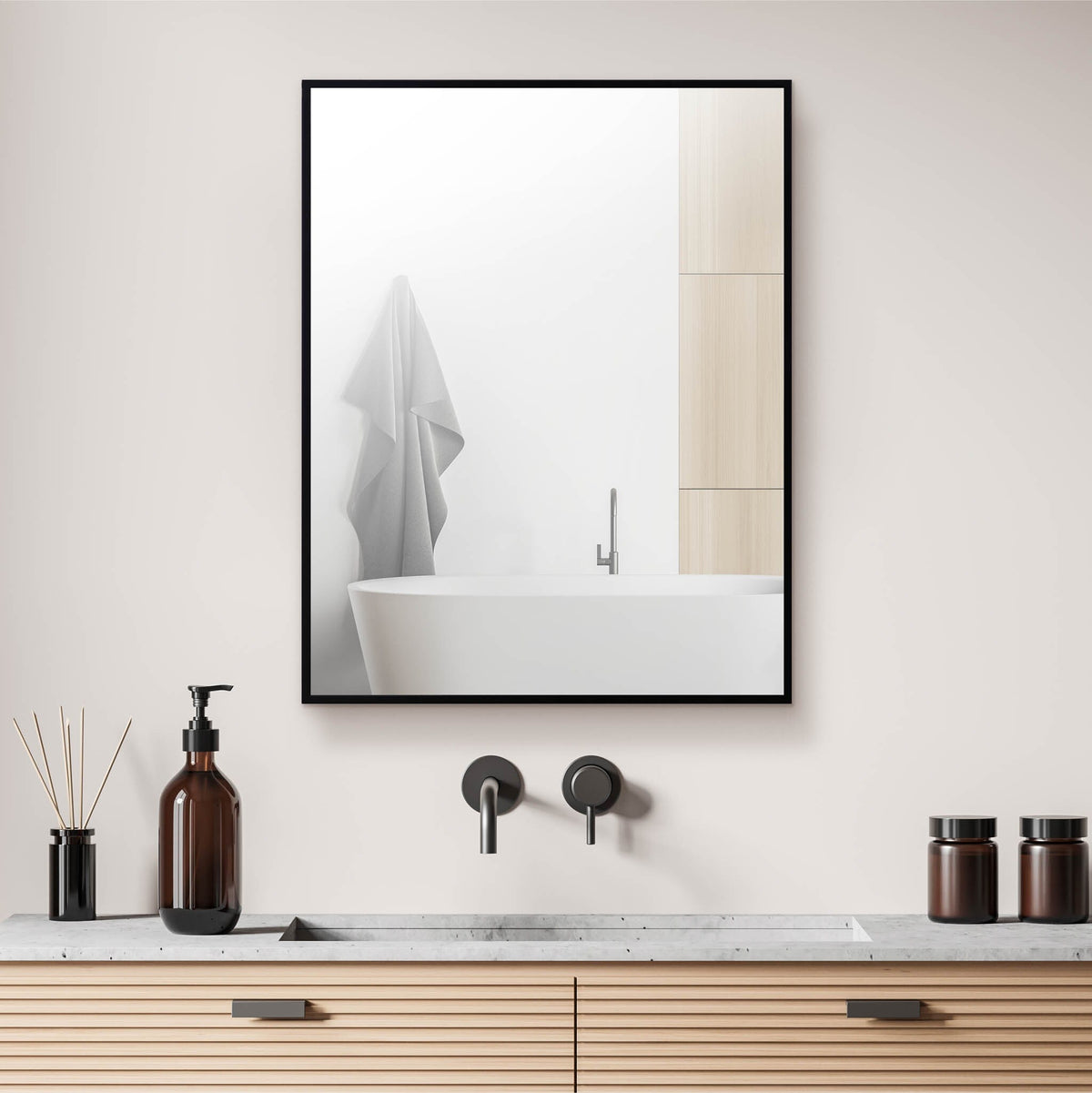 22-in x 28-in Surface Mount Black Mirrored Medicine Cabinet