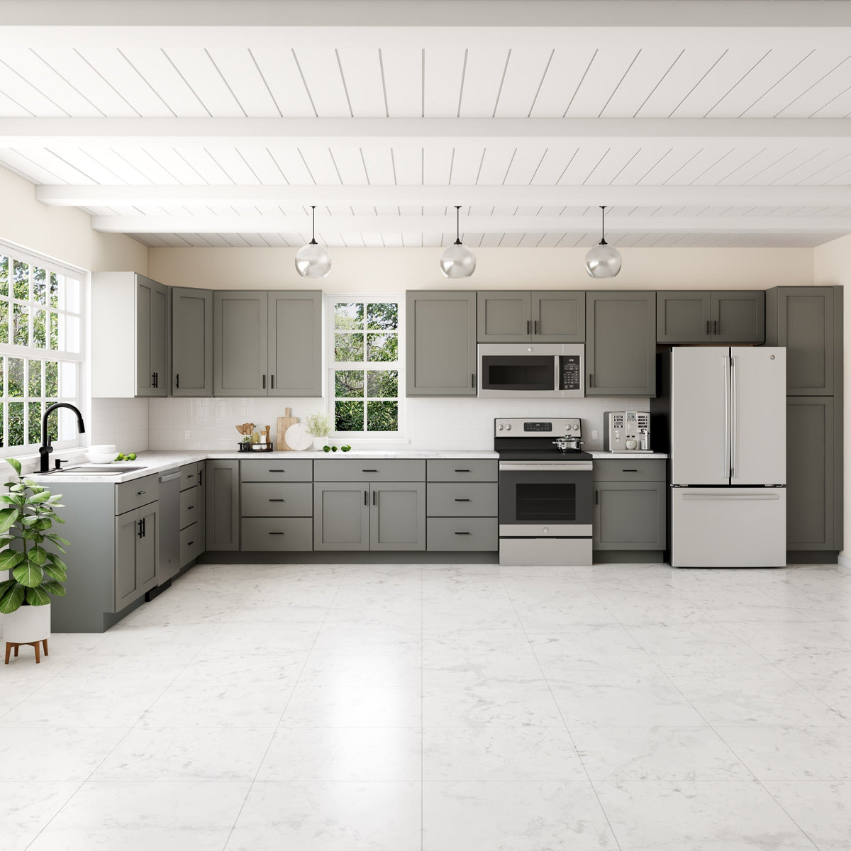 RELIABILT Overlake 18-in W x 90-in H x 24-in D Gray Pantry Ready To Assemble Plywood Cabinet (Recessed Panel Shaker Door Style)