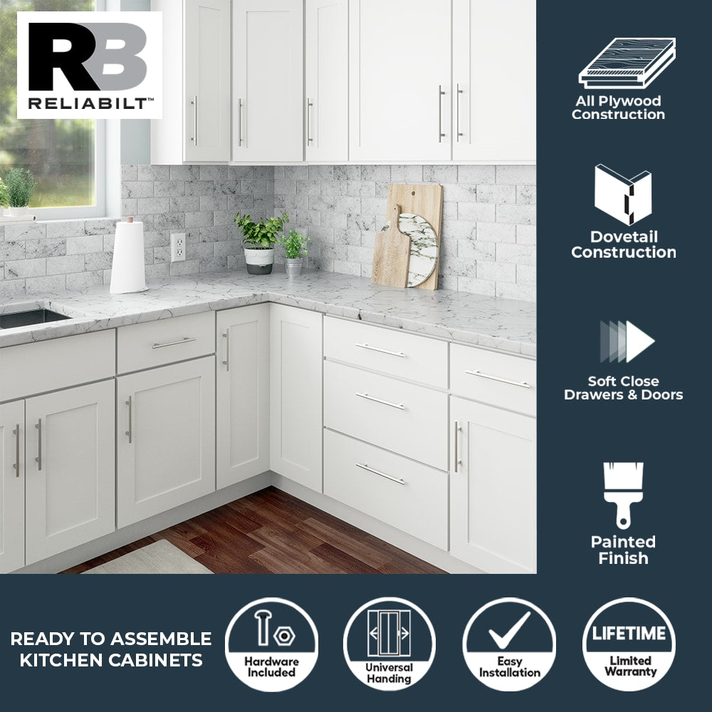 RELIABILT Fairplay 36-in W x 34.5-in H x 24-in D White 1-Drawer Base Ready To Assemble Plywood Cabinet (Recessed Panel Shaker Door Style)