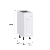 Hugo&Borg Rosemont 12-in W x 34.5-in H x 21-in D Glacier White 1-Drawer Base Fully Assembled Cabinet (Recessed Panel Shaker Style)