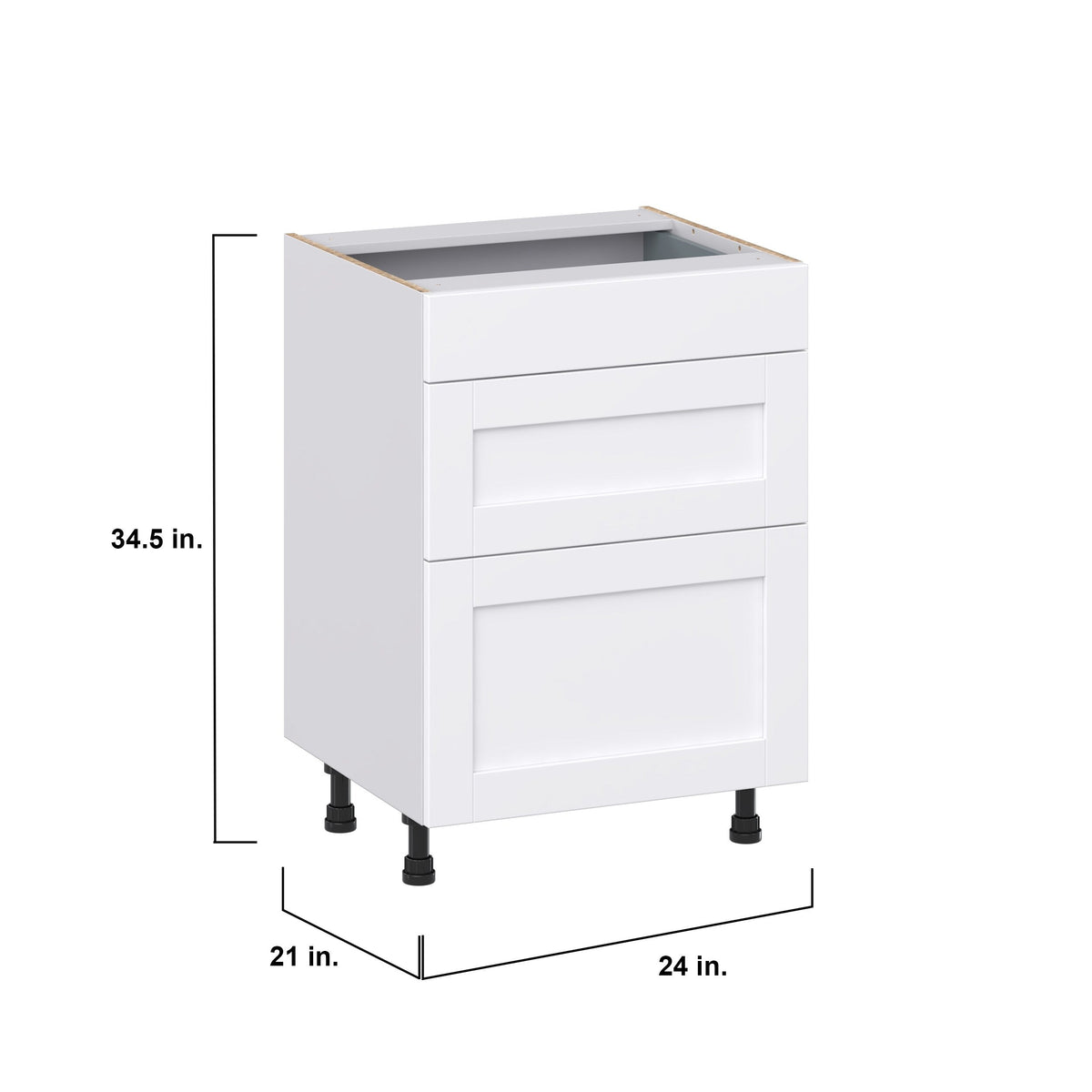 Hugo&Borg Rosemont 24-in W x 34.5-in H x 21-in D Glacier White 3-Drawer Base Fully Assembled Cabinet (Recessed Panel Style)